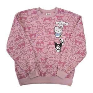Hello Kitty & Friends Sanrio Womens Small Pink Graphic Fleece Pullover Soft Girl